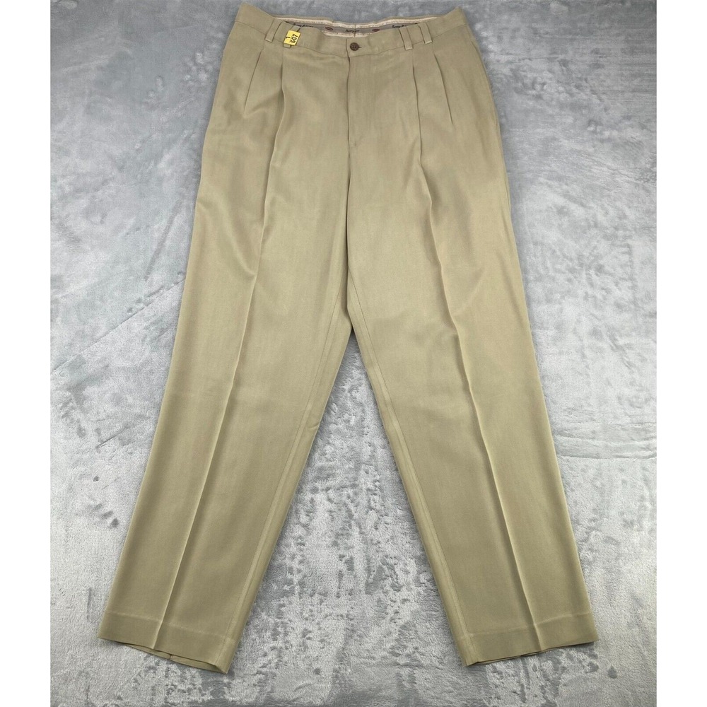 Tommy Bahama Relax Pants Men 34 (33x30.5) Beige Khaki Pleated 100% Silk